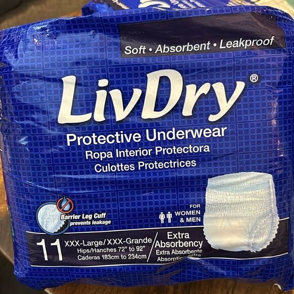 LivDry Adult XXXL Protective Underwear, Adult Diapers, Leak Proof-  11 count - Picture 1 of 8
